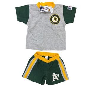 Vintage RARE 90s Mighty-Mac Sports Oakland Athletics A’s shirt short set 18 mo